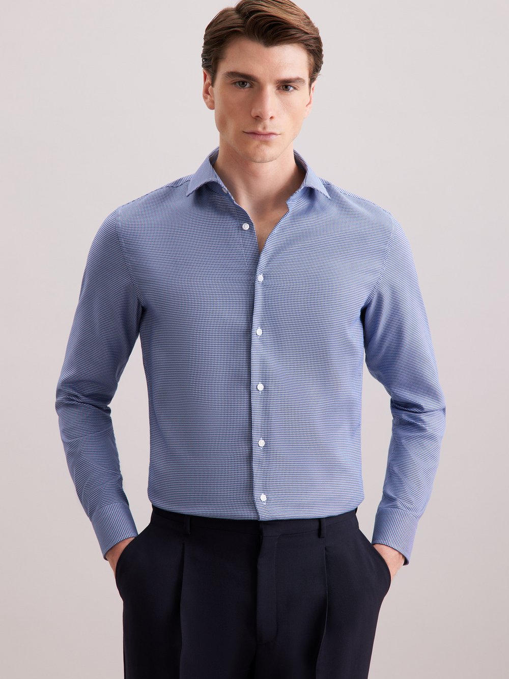 Seidensticker Business Hemd Herren Slim Fit Baumwolle blau strukturiert, 41