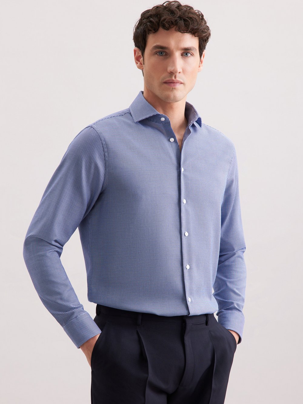 Seidensticker Business Hemd Herren Regular Fit Baumwolle blau strukturiert, 42