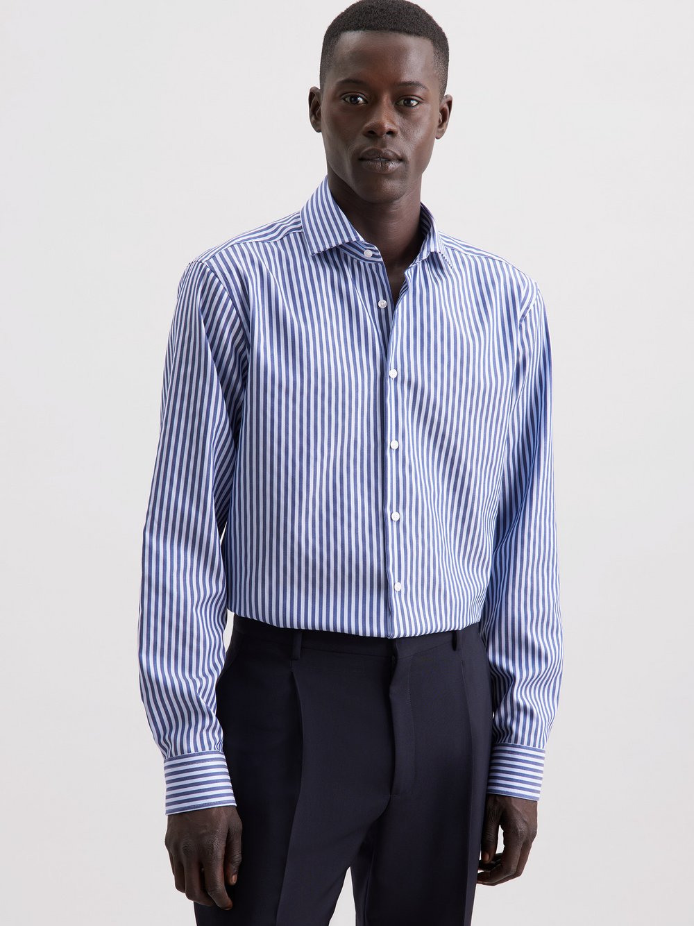 Thumbnail - Seidensticker Business Hemd Herren Regular Fit Baumwolle blau strukturiert, 39