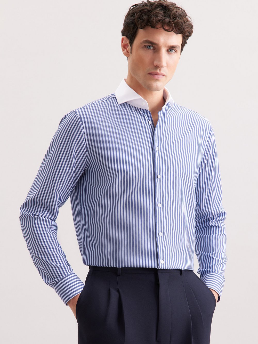 Seidensticker Business Hemd Herren Regular Fit Baumwolle blau gestreift, 41