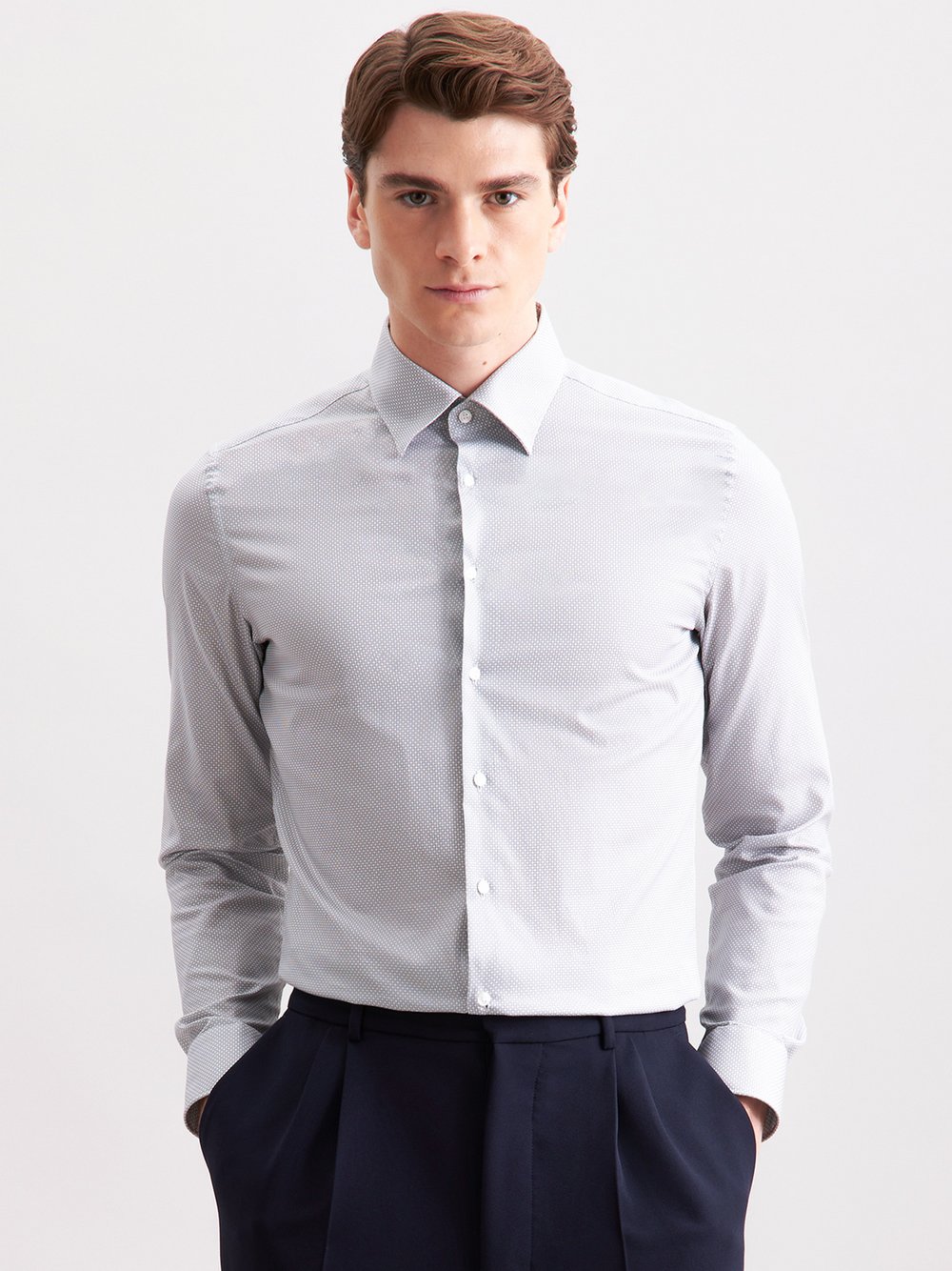 Thumbnail - Seidensticker Business Hemd Herren Slim Fit Baumwolle grau bedruckt, 40