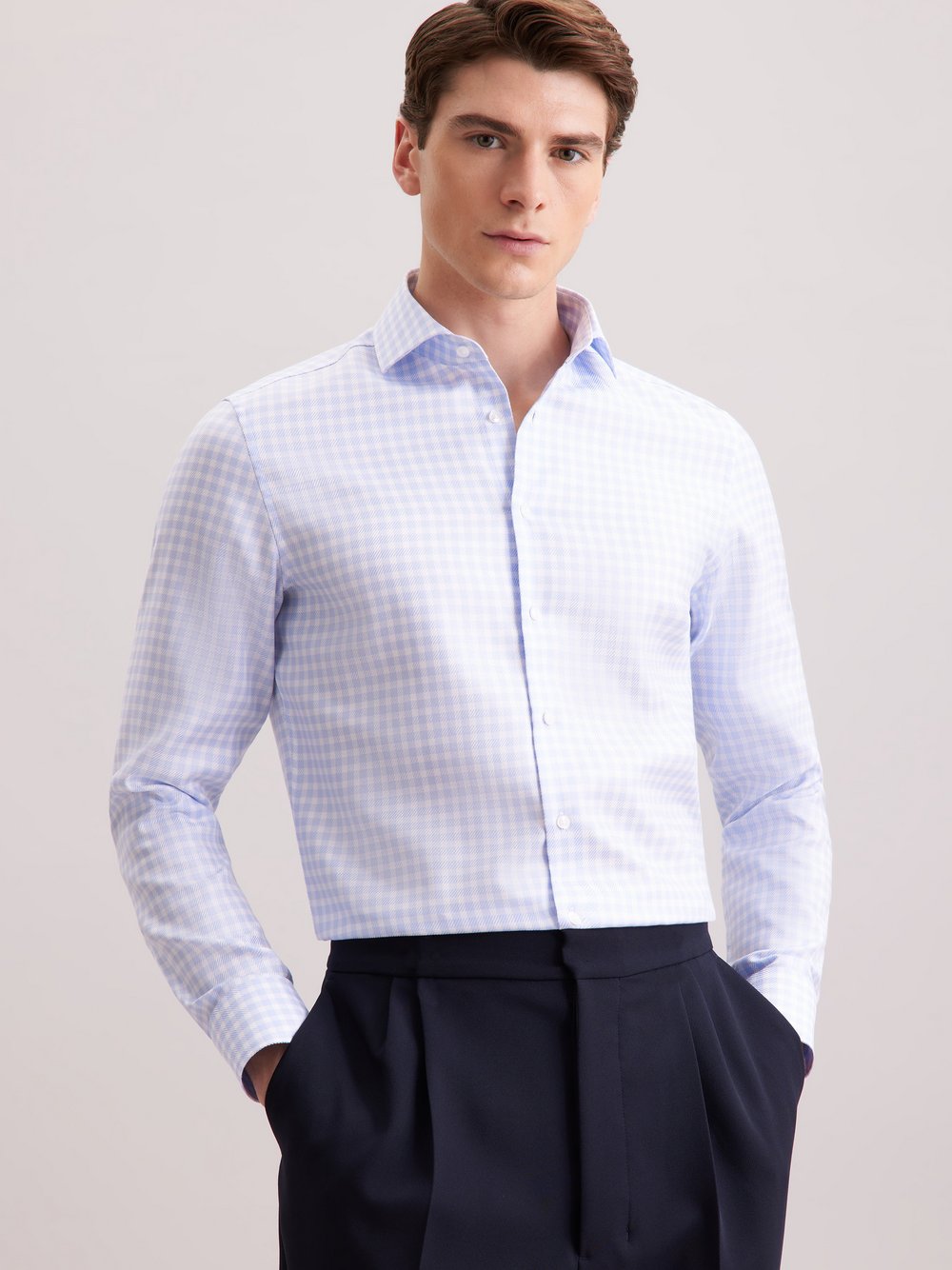 Seidensticker Business Hemd Herren Slim Fit Baumwolle blau kariert, 38