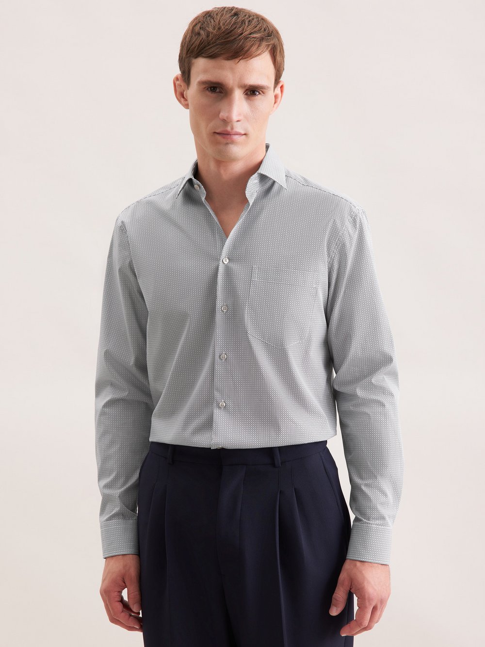 Thumbnail - Seidensticker Business Hemd Herren Regular Fit Baumwolle blau bedruckt, 45