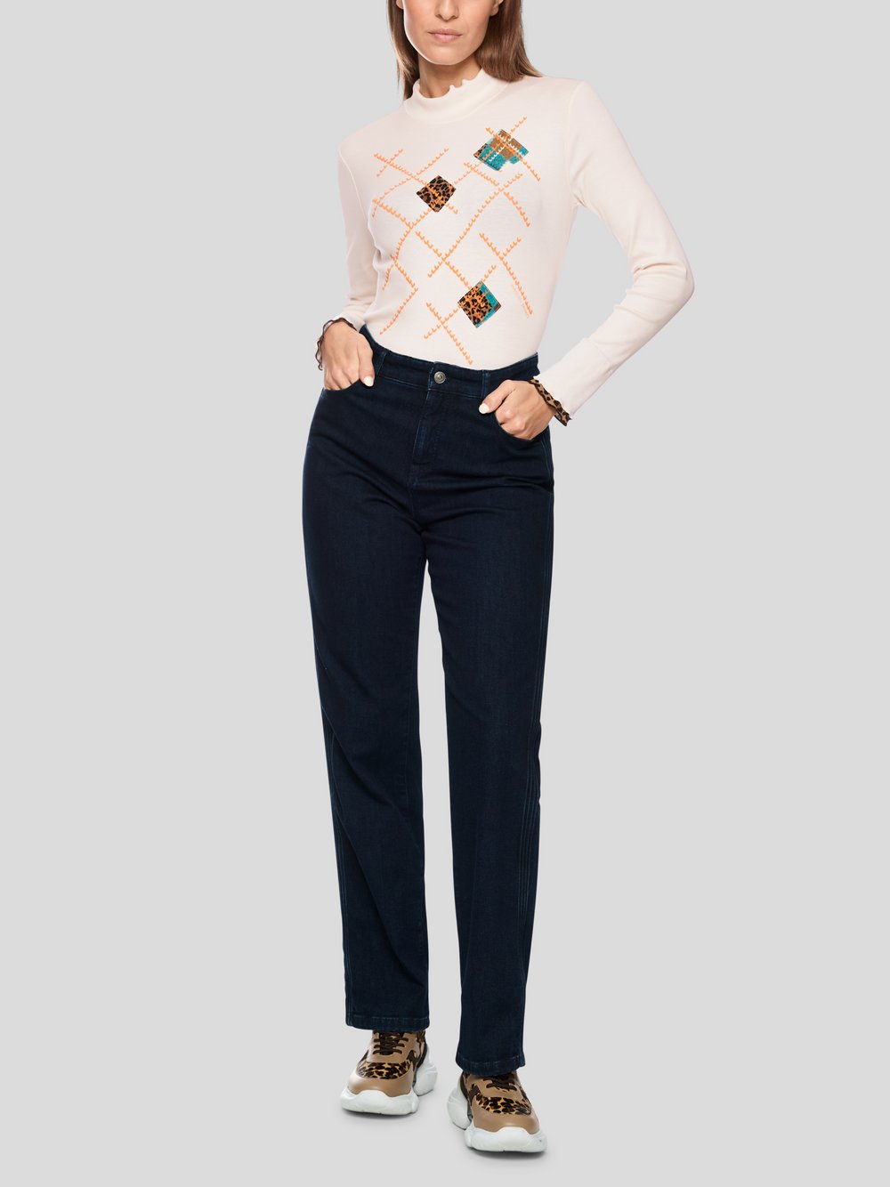 Marc Cain Rollkragenshirt Damen Baumwolle beige bedruckt, 42