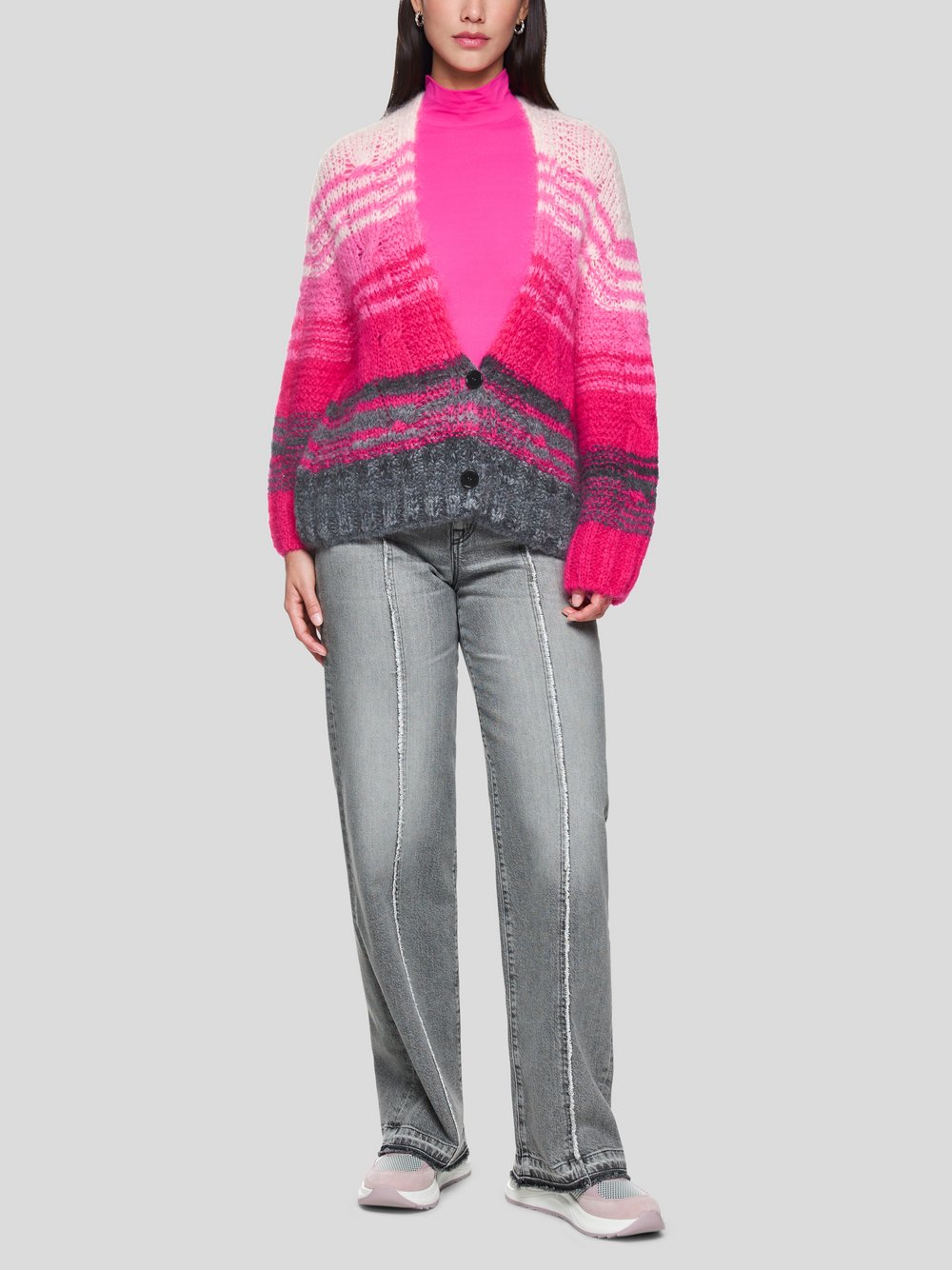 Marc Cain Cardigan Damen Wolle rosa gestreift, 44