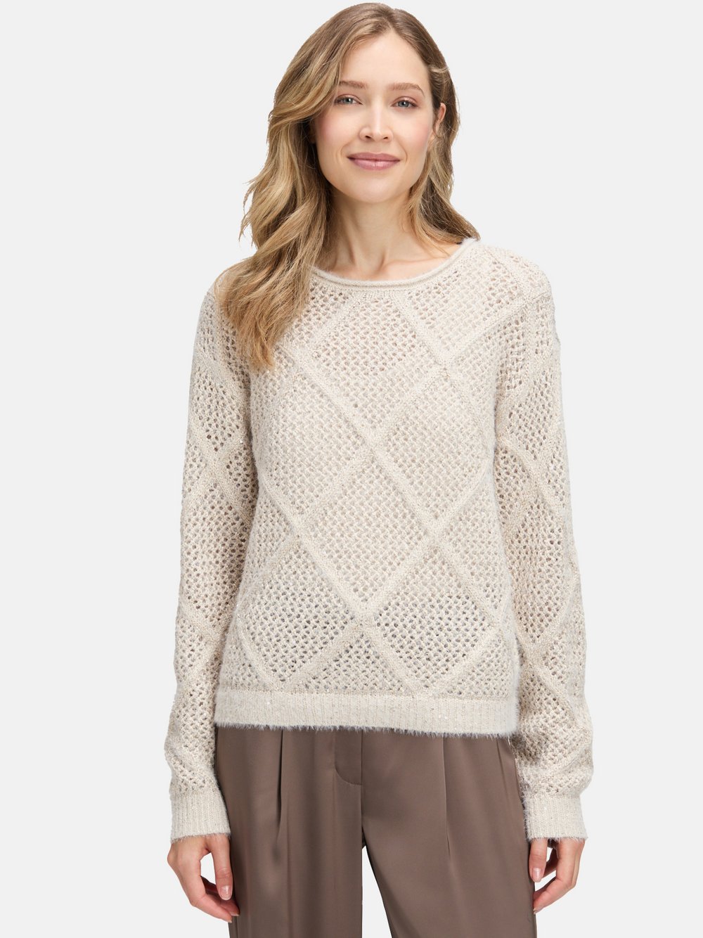 Betty Barclay Strickpullover Damen Baumwolle beige strukturiert, 36