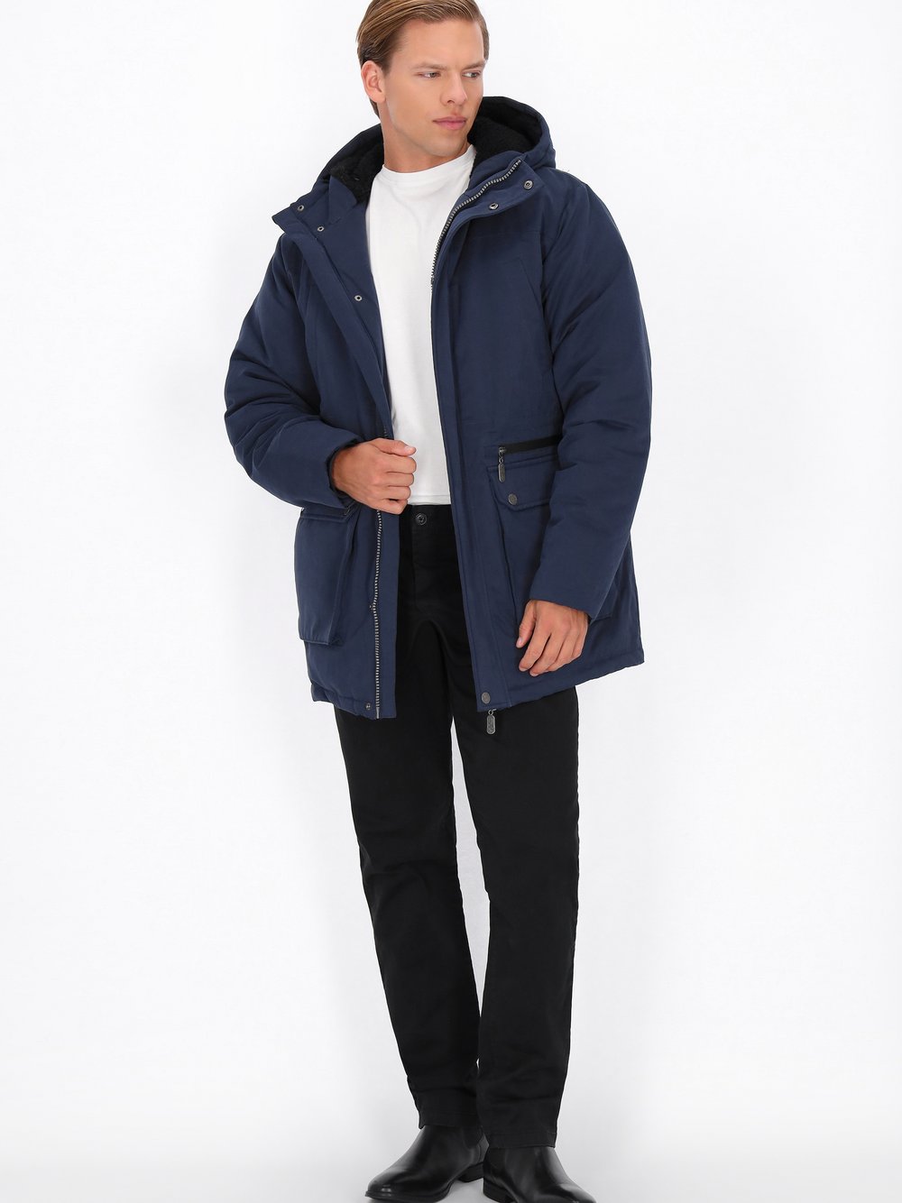 Dreimaster Parka Herren Baumwolle blau, XL