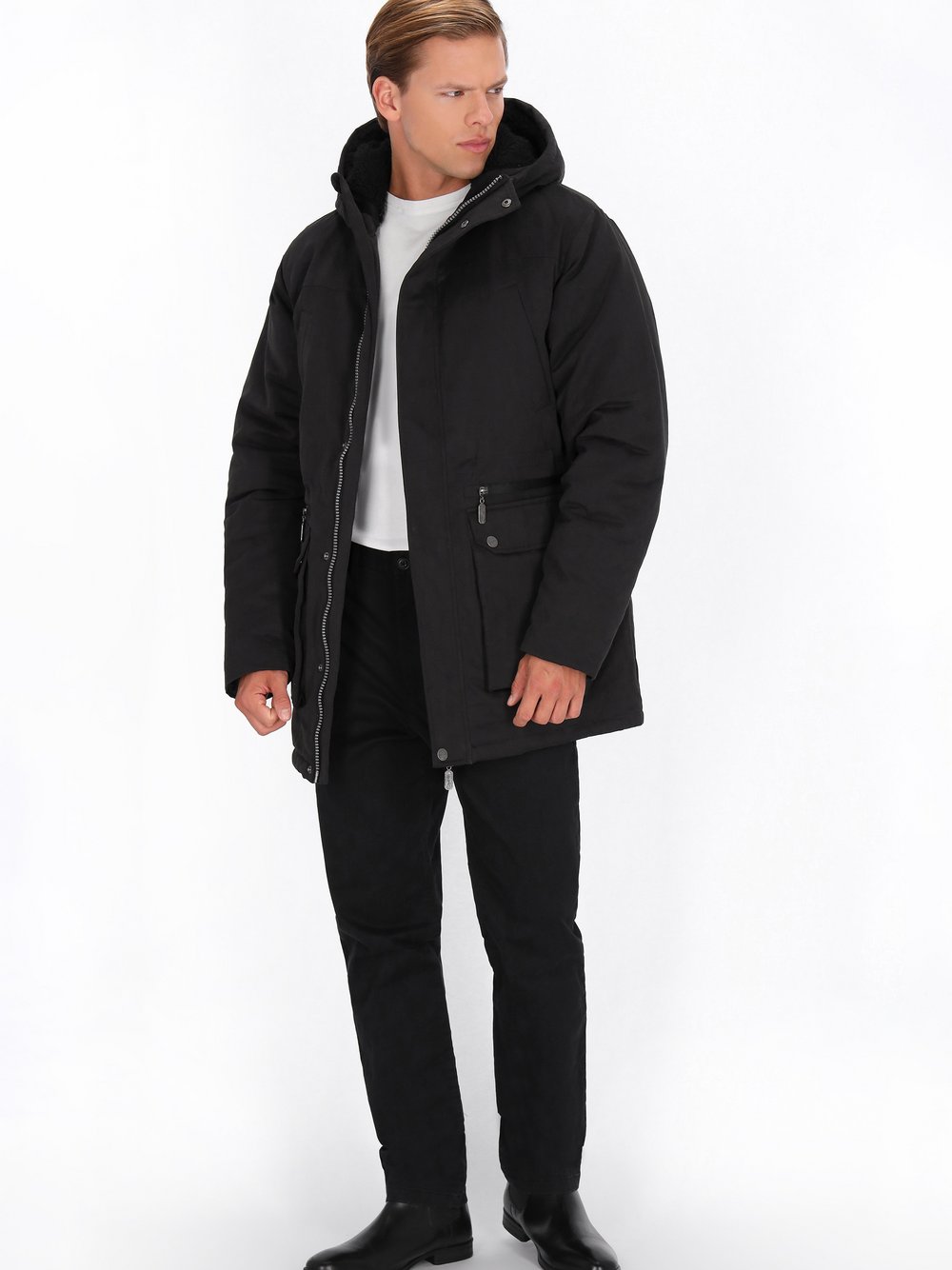 Dreimaster Parka Herren Baumwolle schwarz, XL