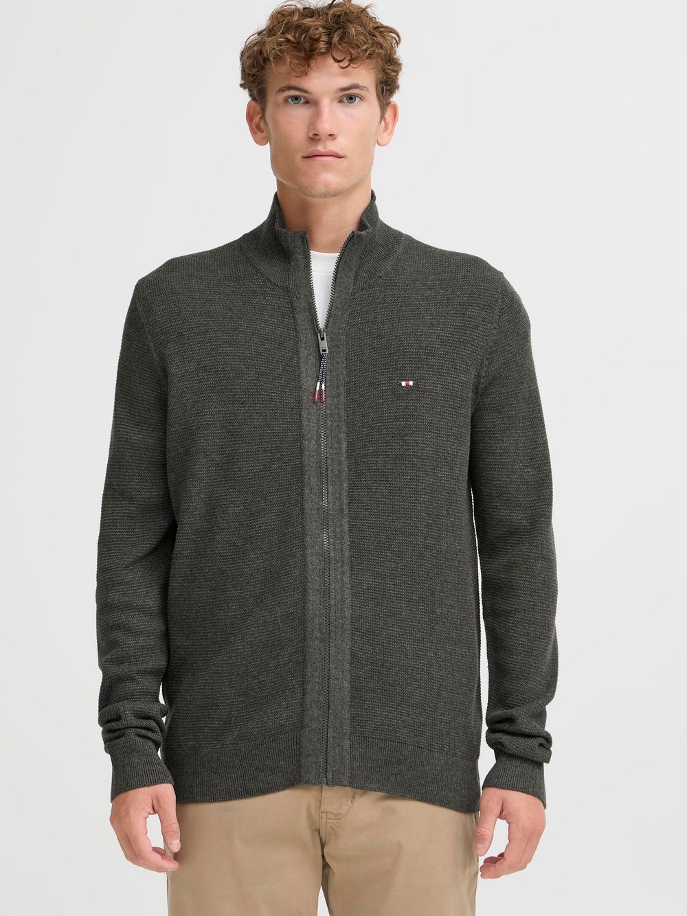FQ1924 Strickjacke Herren Baumwolle grau strukturiert, XXXL