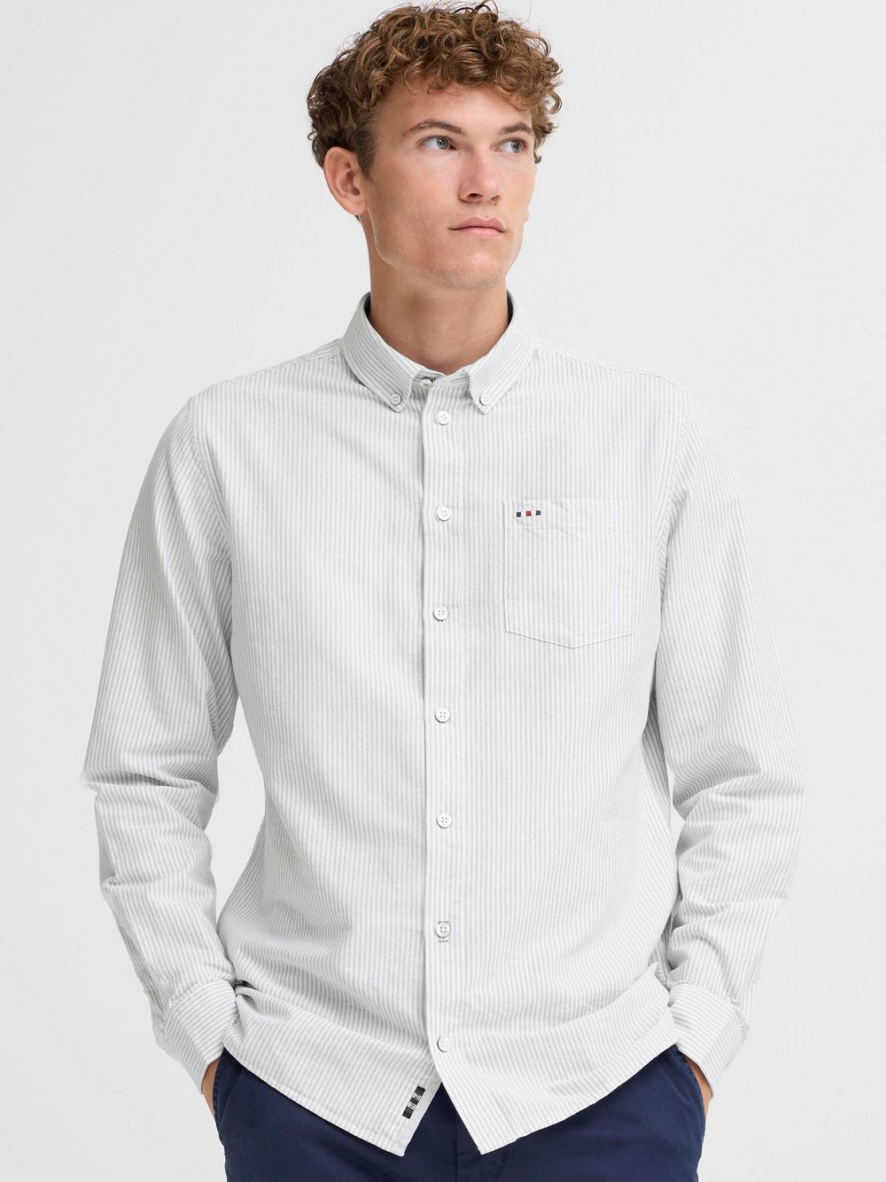 FQ1924 Langarmhemd Herren Regular Fit Baumwolle weiß gestreift, L