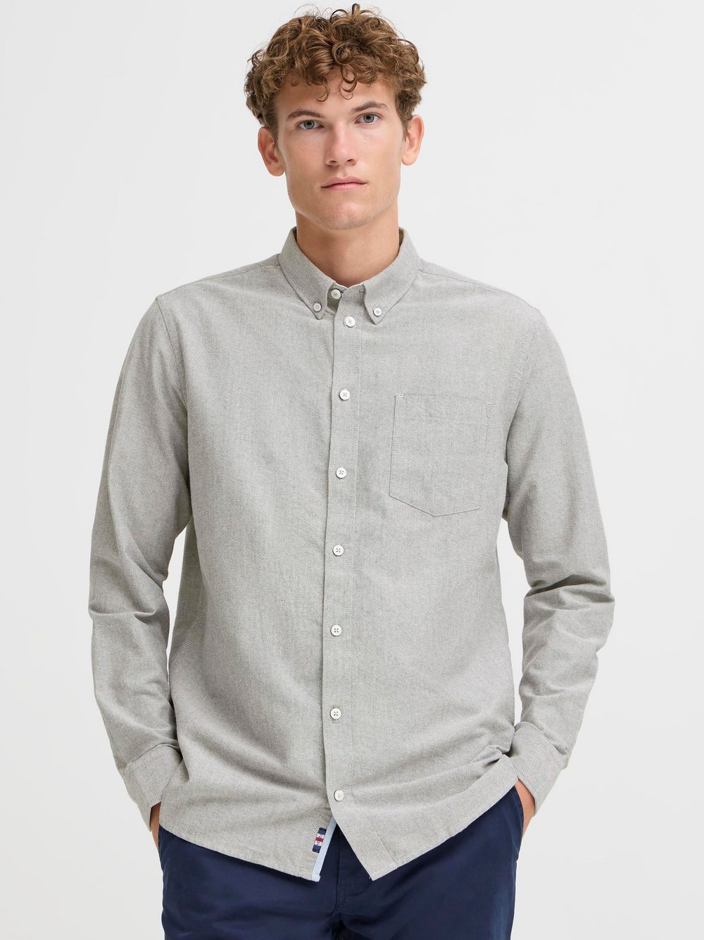 FQ1924 Langarmhemd Herren Regular Fit Baumwolle grau, L