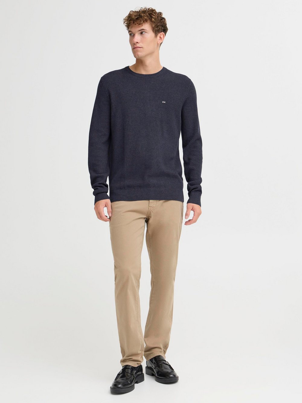 FQ1924 Strickpullover Herren Baumwolle blau strukturiert, 4XL