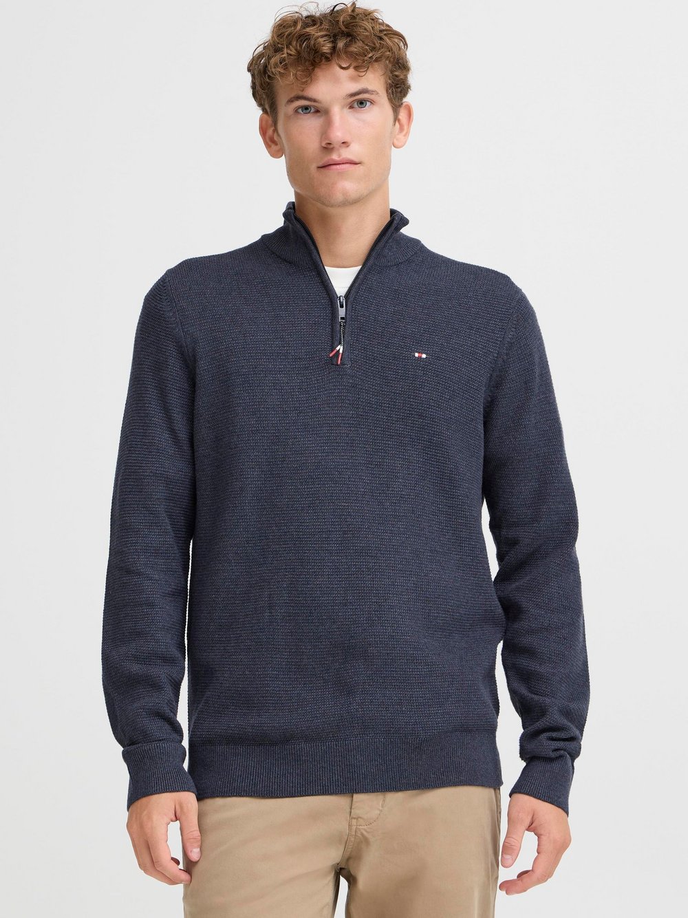 FQ1924 Troyer Herren Baumwolle blau strukturiert, XL
