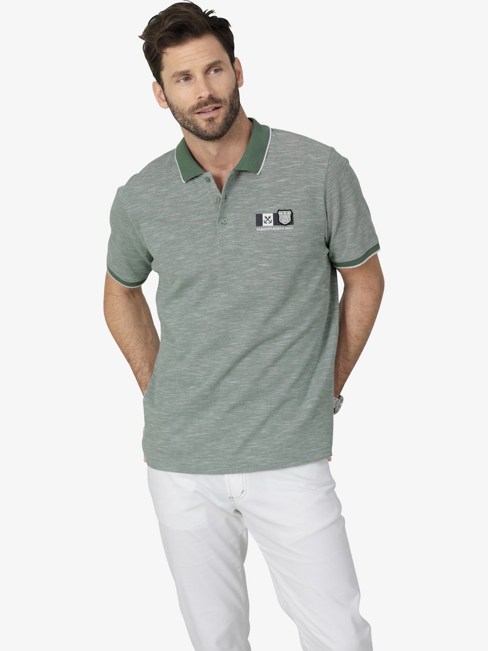 Thumbnail - BABISTA Poloshirt Herren Baumwolle grün meliert, XL