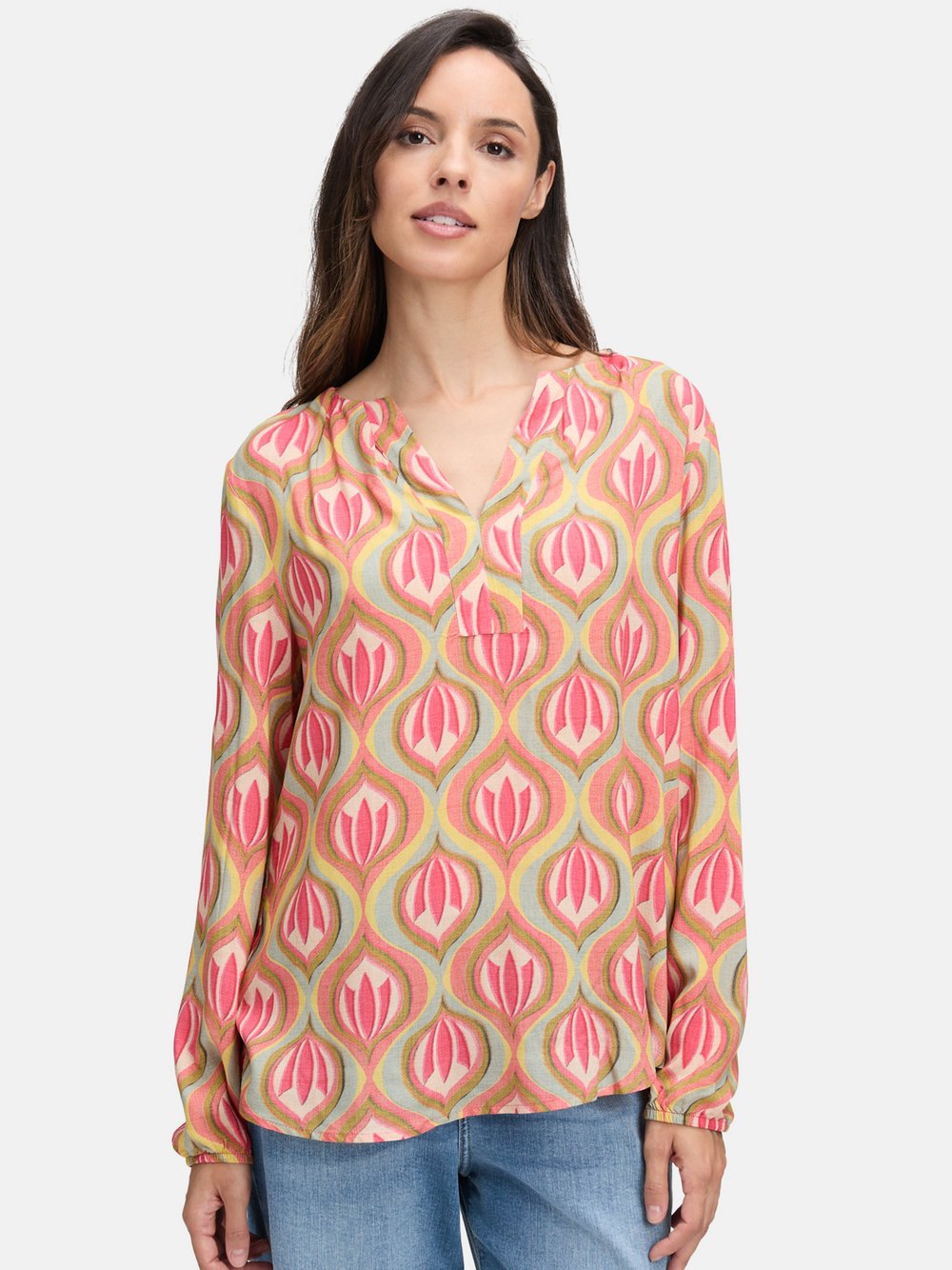 Cartoon Bluse Damen Viskose rosa gemustert, 34