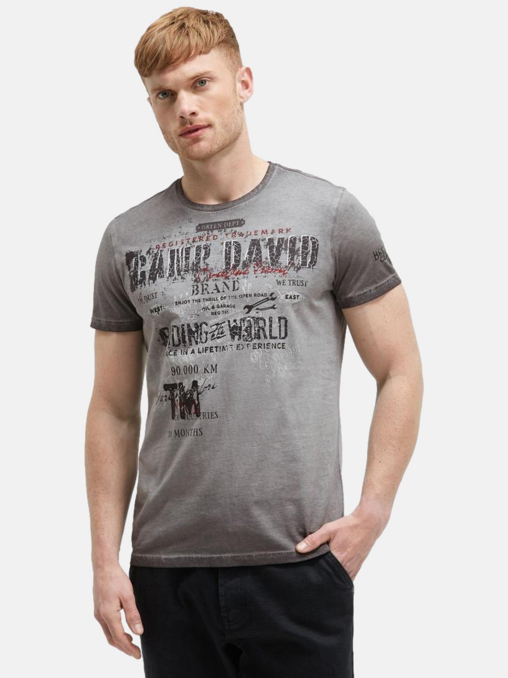 Camp David T-Shirt Herren Baumwolle grau bedruckt, XXL