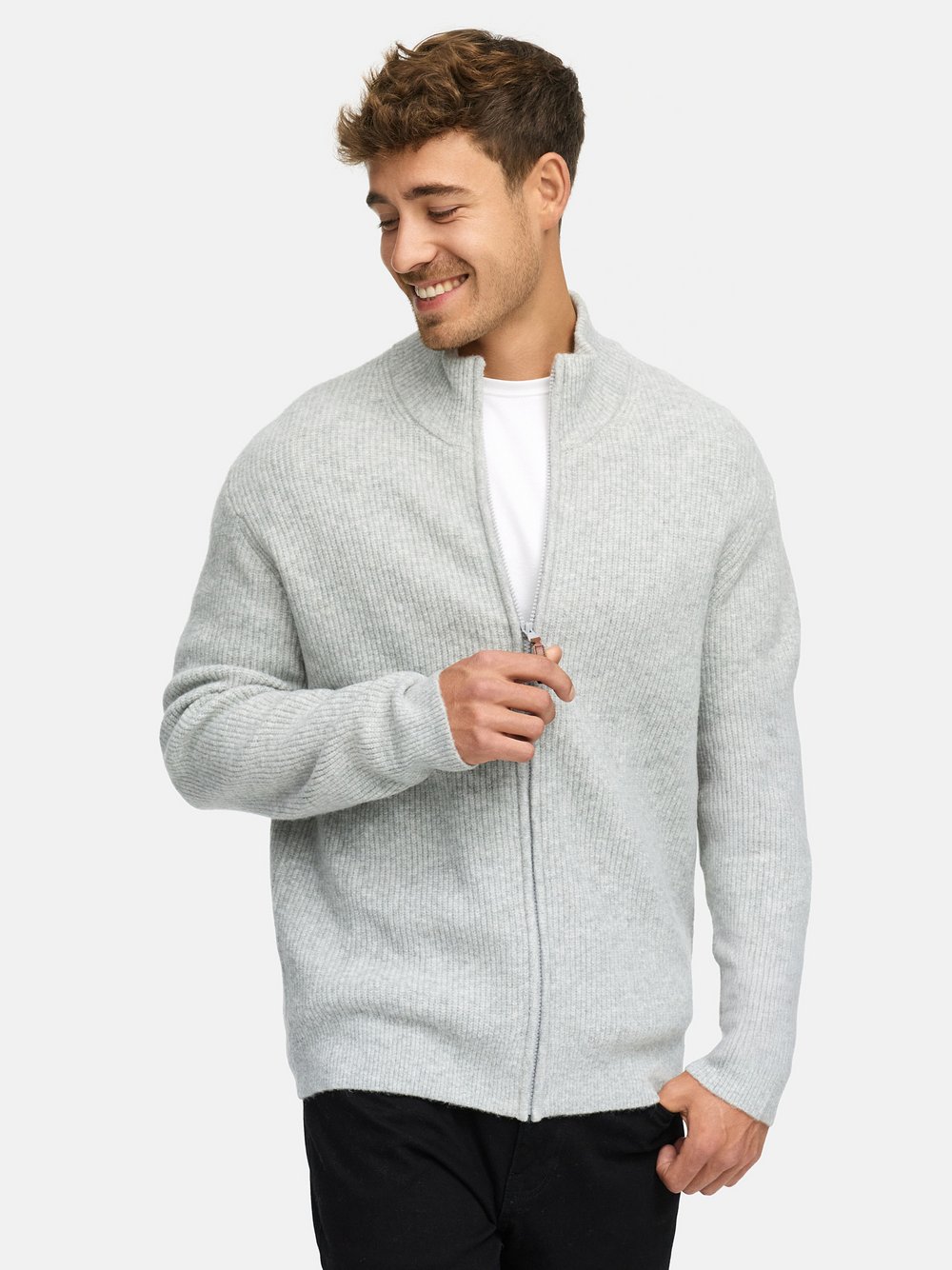 Thumbnail - Indicode Strickjacke Herren Feinstrick grau, S