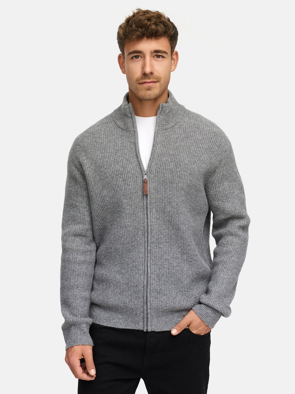 Indicode Strickjacke Herren Feinstrick grau, XL