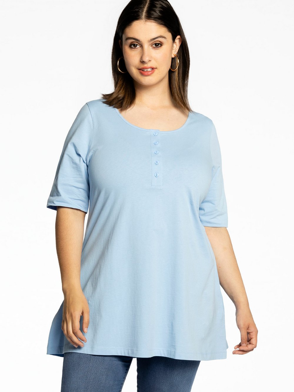 Thumbnail - YOEK Tunika Damen Baumwolle blau, 42-44