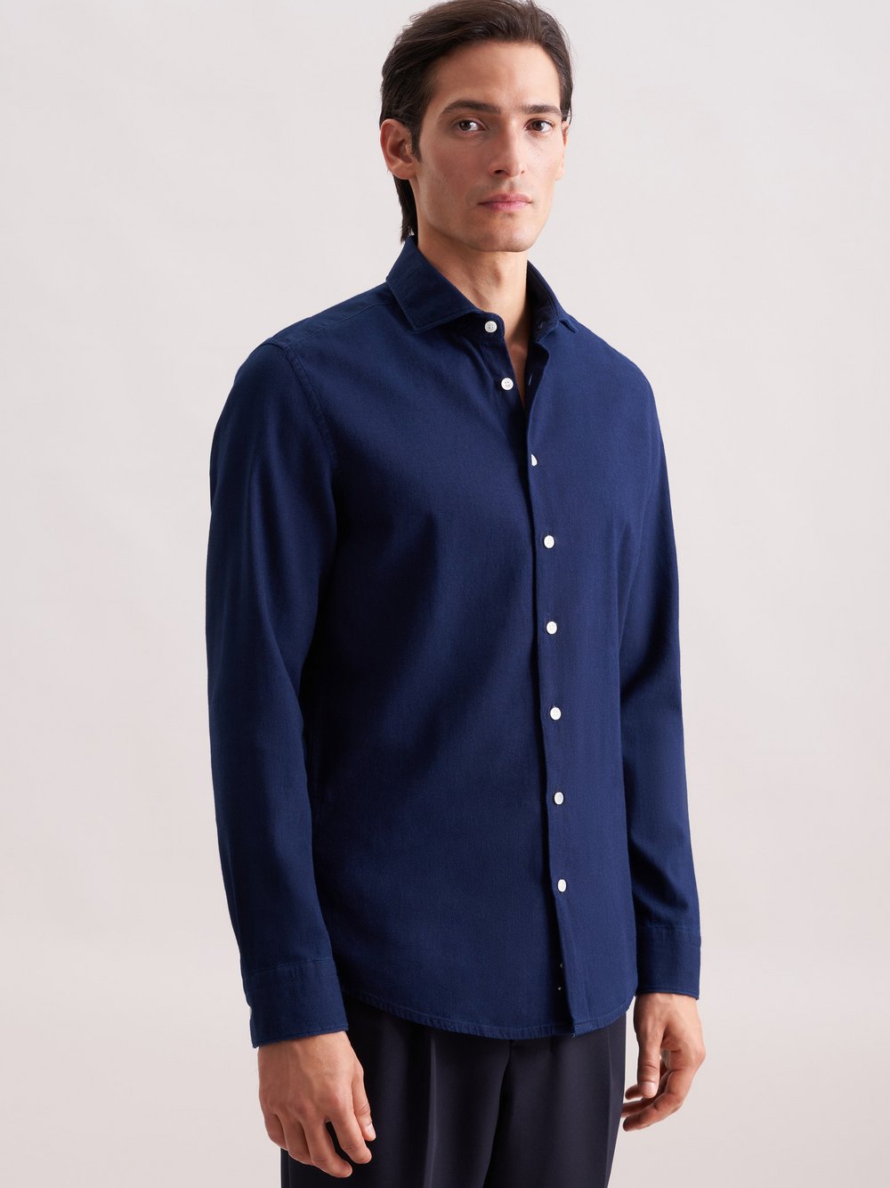 Seidensticker Casual Hemd Herren Slim Fit Baumwolle blau strukturiert, 37