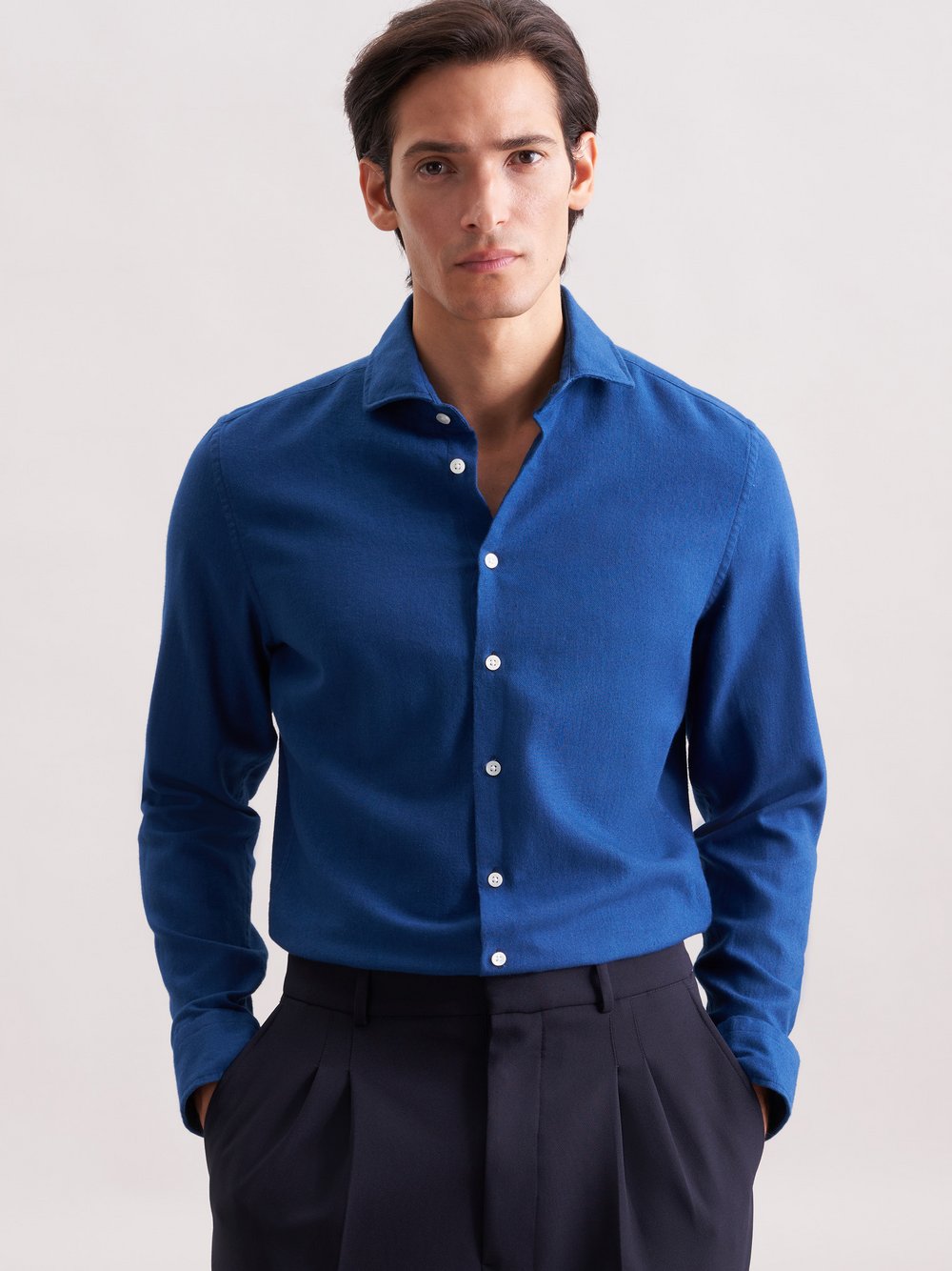 Seidensticker Flanellhemd Herren Slim Fit Baumwolle blau, 37