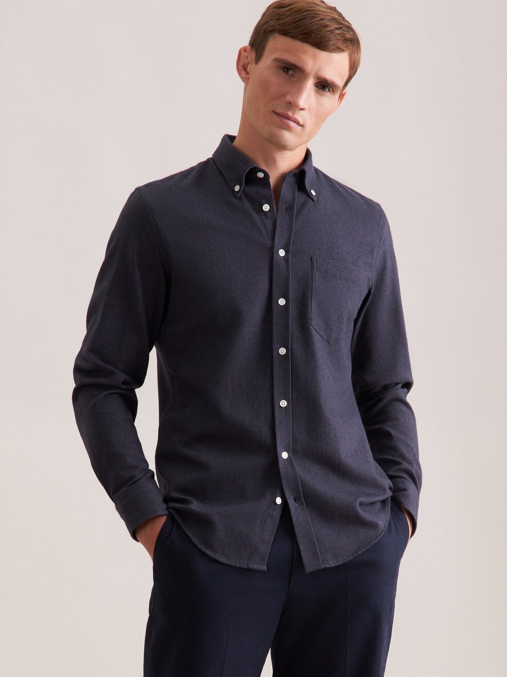 Thumbnail - Seidensticker Flanellhemd Herren Slim Fit Baumwolle grau, 41