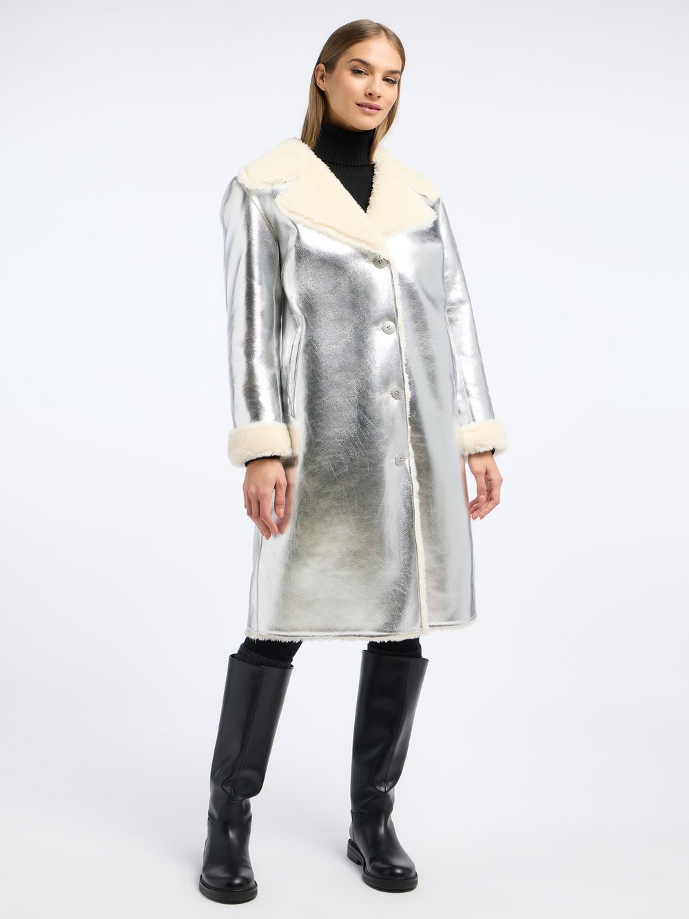 Frieda & Freddies Fellimitatmantel Damen grau, 40