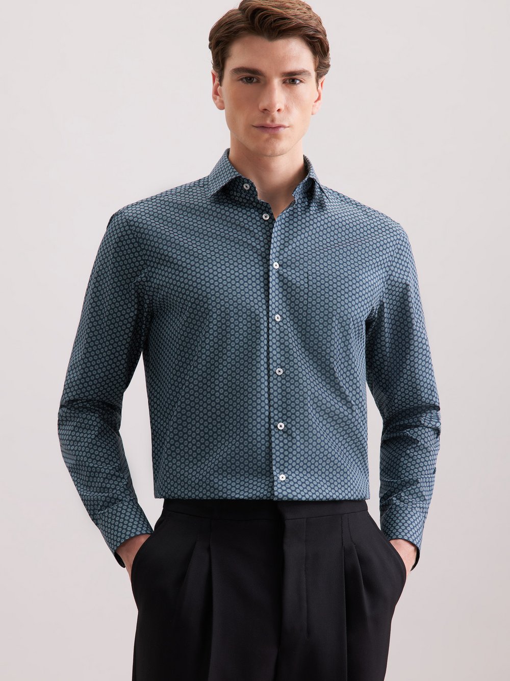 Seidensticker Business Hemd Herren Regular Fit Baumwolle grün bedruckt, 38