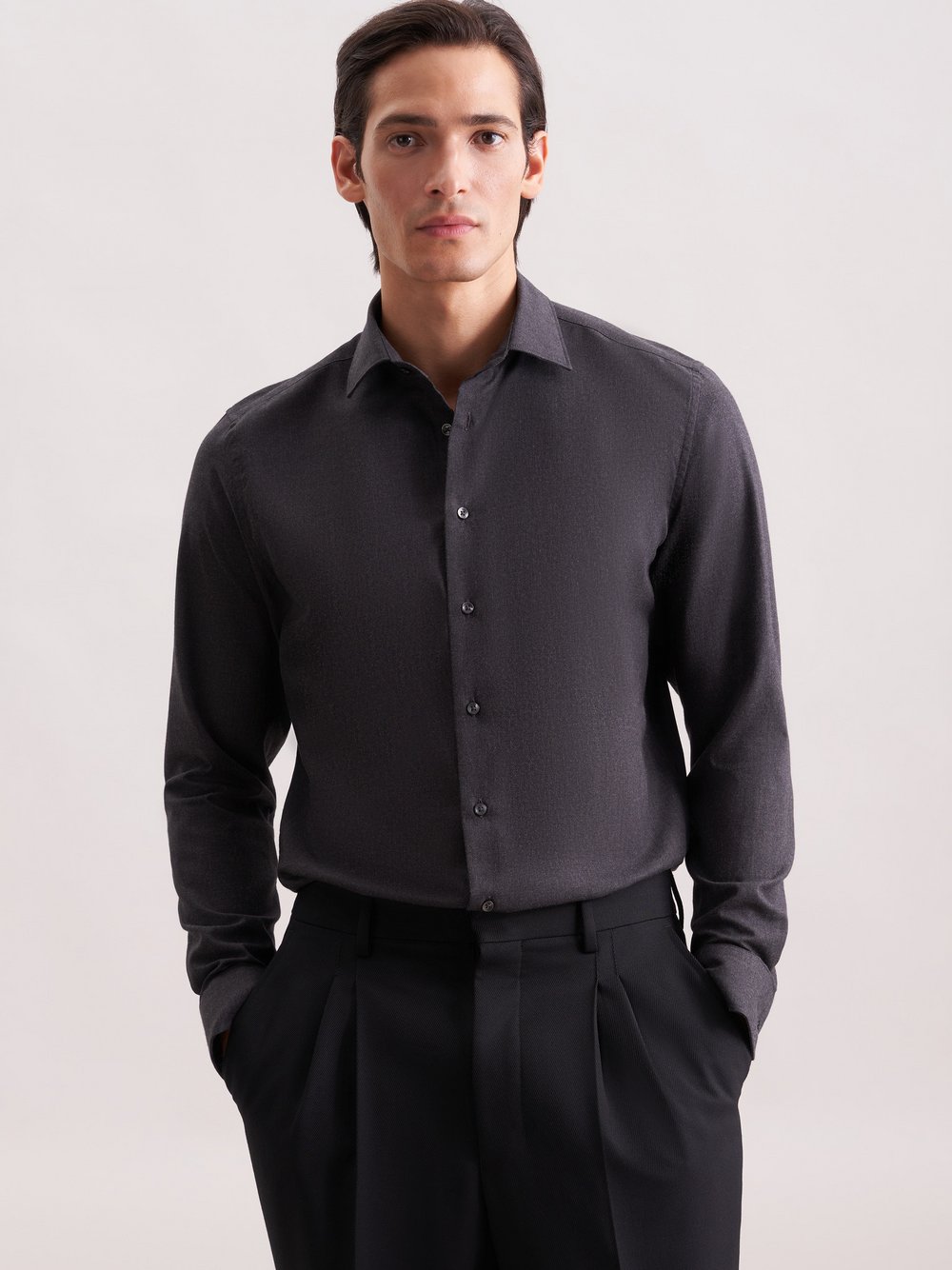 Seidensticker Flanellhemd Herren Super Slim Fit Baumwolle grau, 39