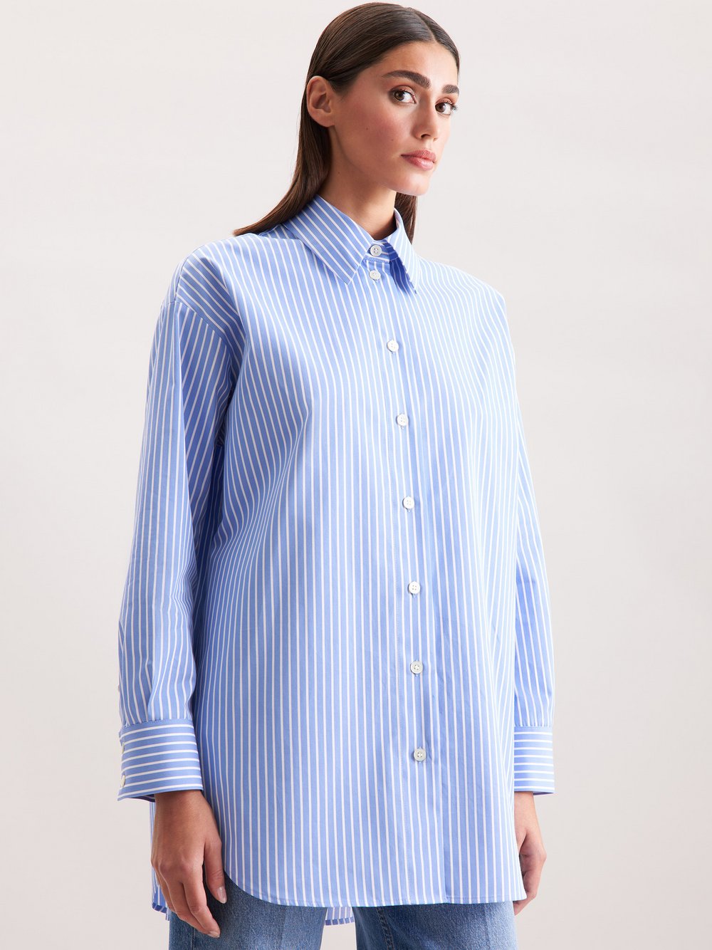 Seidensticker Hemdbluse Damen Baumwolle blau gestreift, 42