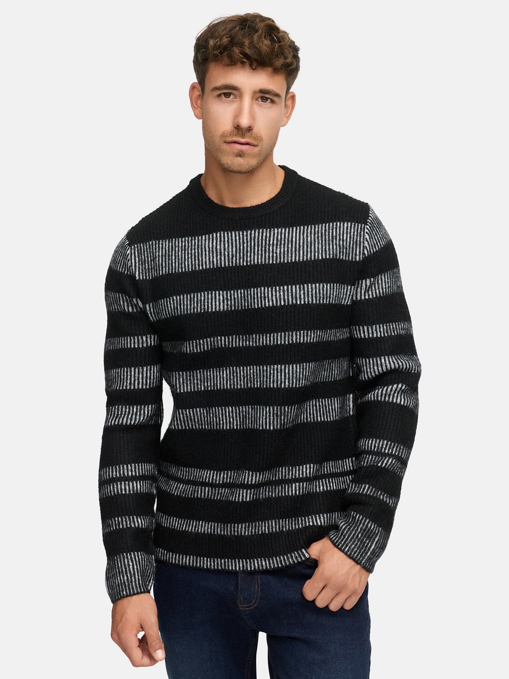 Indicode Strickpullover Herren Feinstrick schwarz bedruckt, M