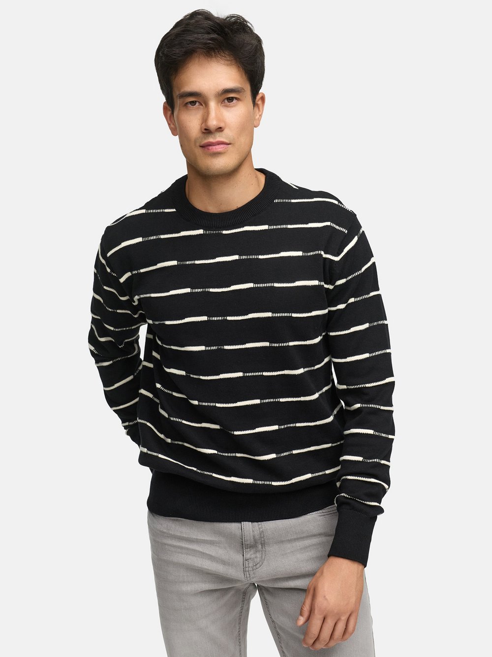 Indicode Strickpullover Herren Baumwolle schwarz gestreift, L