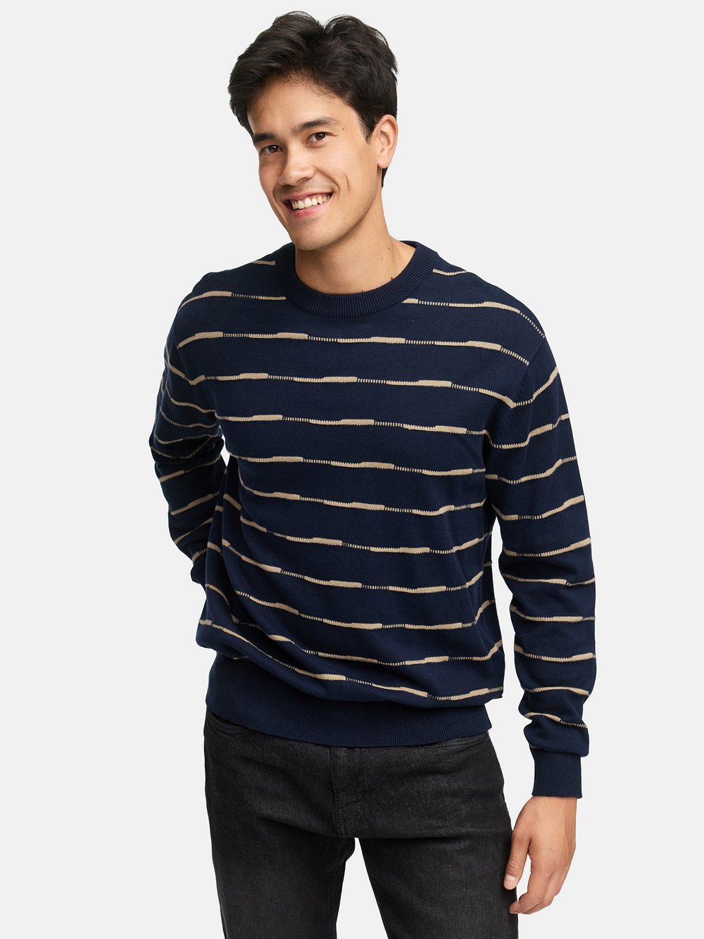 Indicode Strickpullover Herren Baumwolle blau gestreift, S