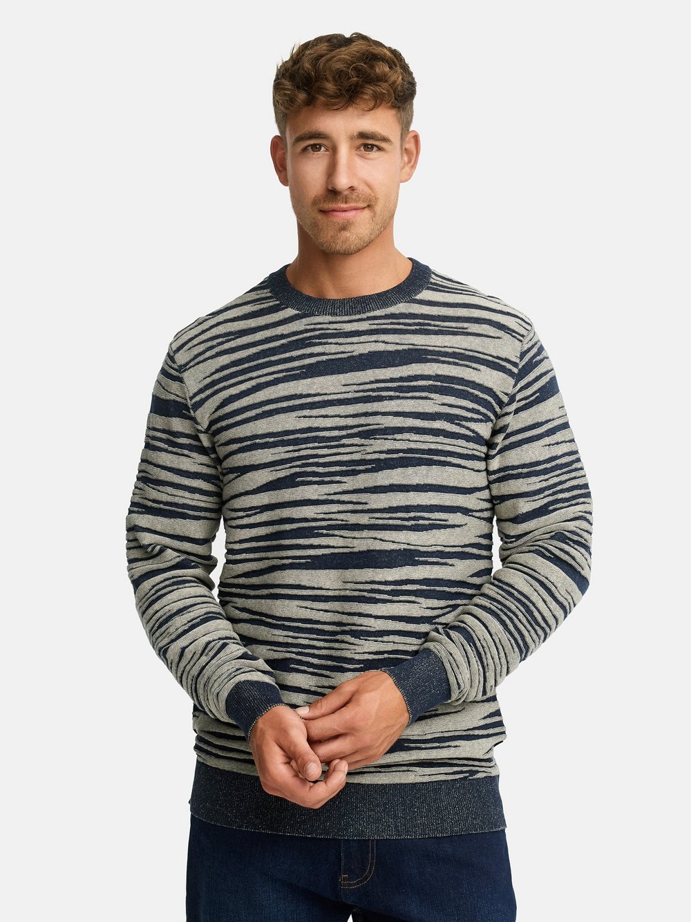 Indicode Strickpullover Herren Baumwolle blau gemustert, M