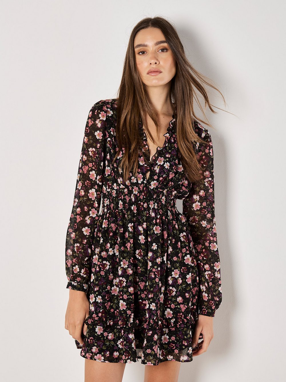 Thumbnail - Apricot Minikleid Damen schwarz gemustert, 38
