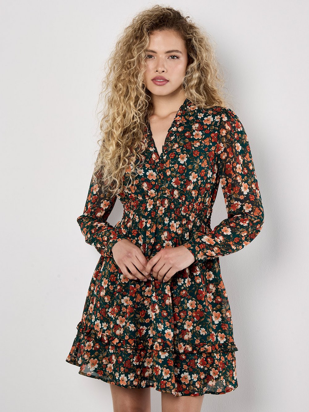 Thumbnail - Apricot Minikleid Damen grün gemustert, 40