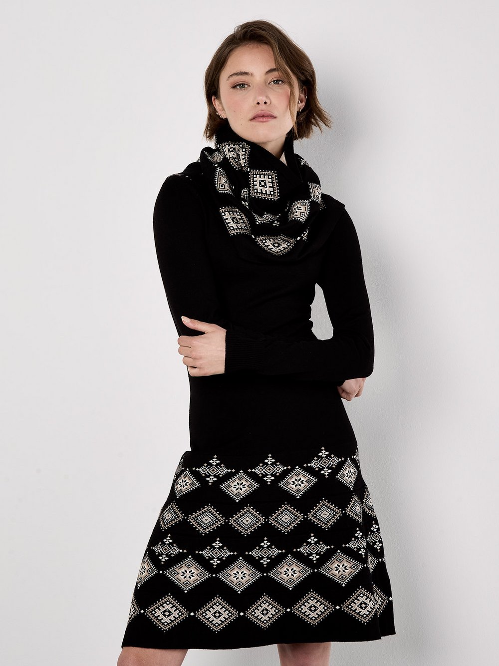 Apricot Minikleid Damen Viskose schwarz bedruckt, 38