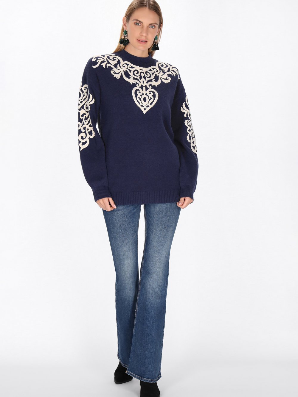 Thumbnail - Usha Pullover Damen blau gemustert, M/L