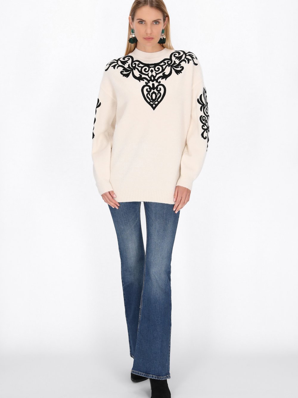 Usha Pullover Damen weiß gemustert, XL/XXL