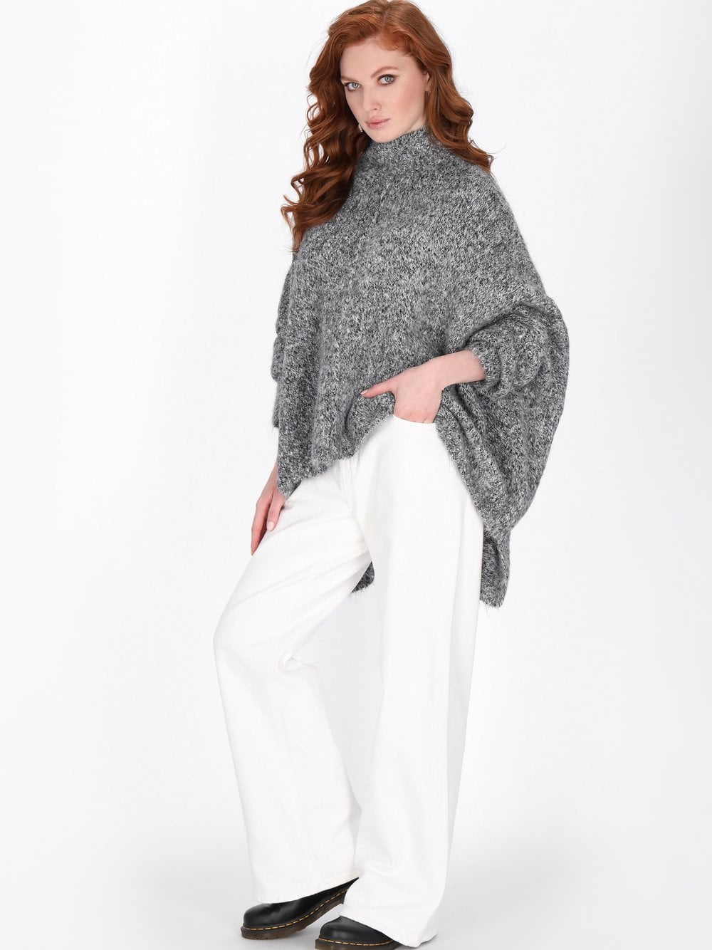 Dreimaster Poncho Damen grau, XL/XXL