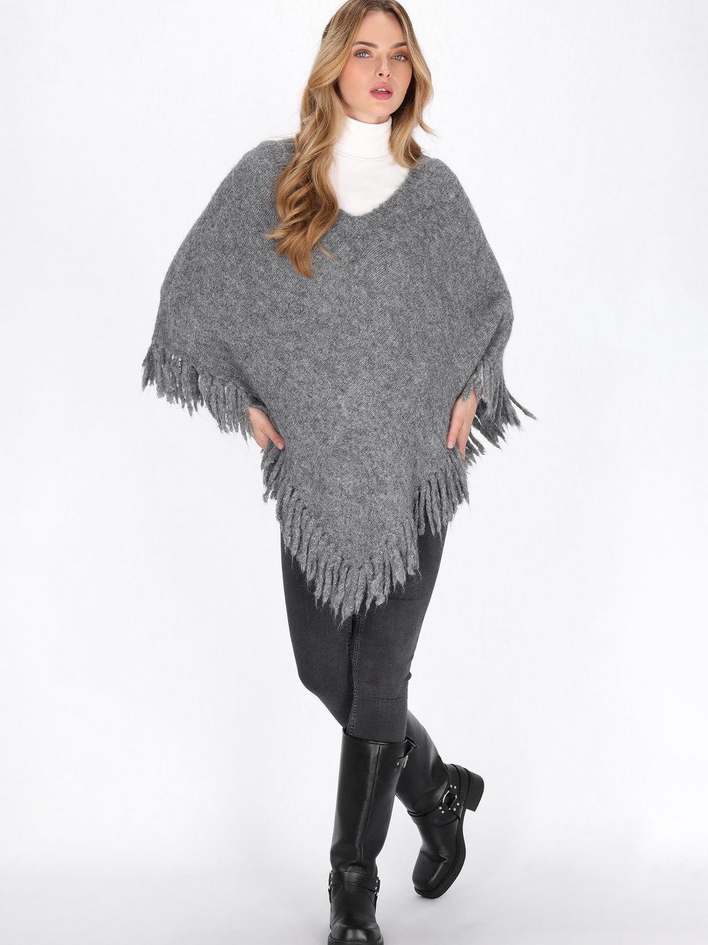 Dreimaster Poncho Damen grau, M/L