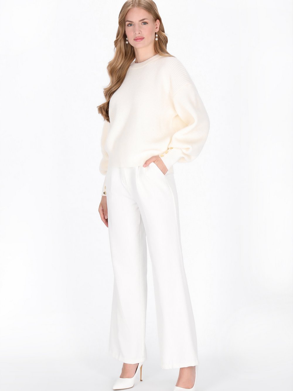 Dreimaster Pullover Damen weiß, M/L