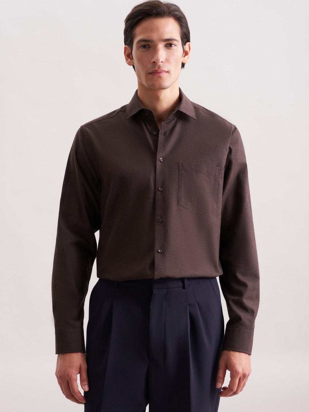 Thumbnail - Seidensticker Flanellhemd Herren Regular Fit Baumwolle braun, 43
