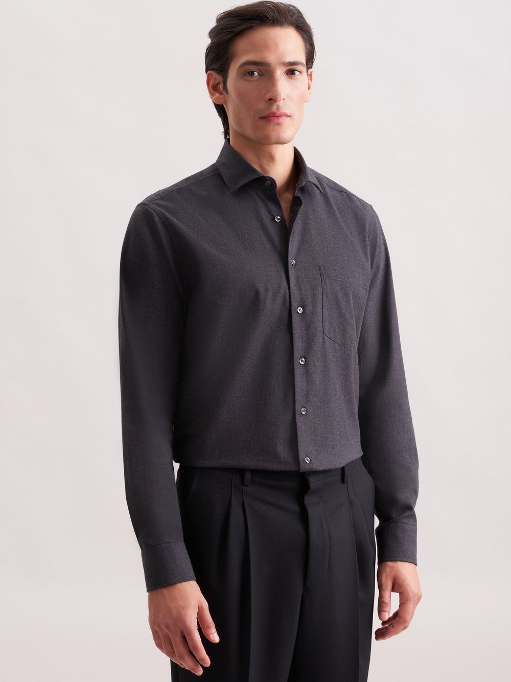 Thumbnail - Seidensticker Flanellhemd Herren Regular Fit Baumwolle grau, 43