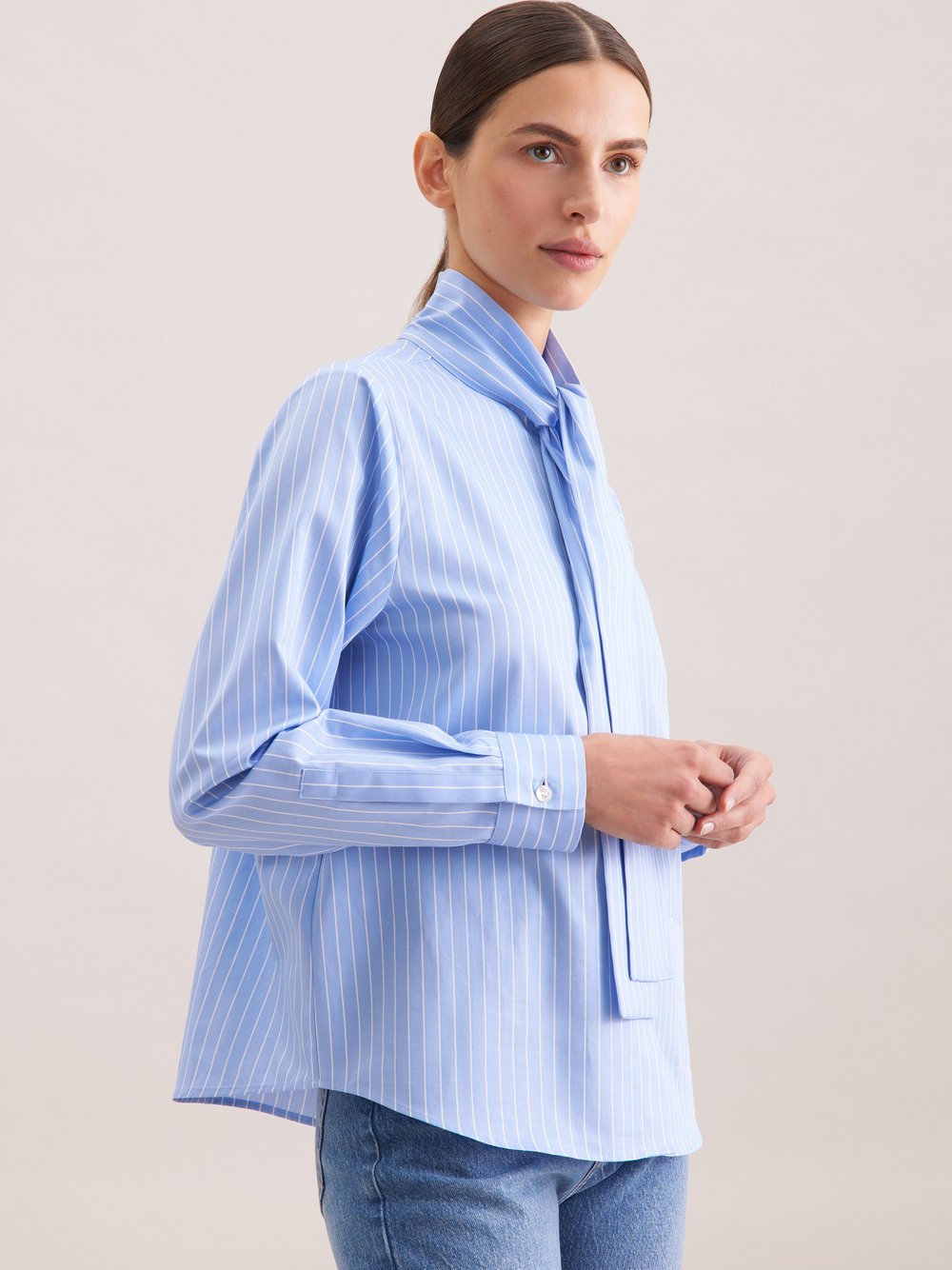 Seidensticker Ausgestellte Bluse Damen Baumwolle blau gestreift, 42