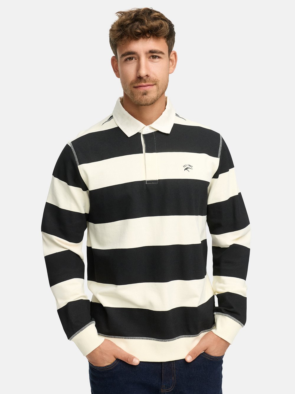 Thumbnail - Indicode Langarmshirt Herren Baumwolle schwarz gestreift, XL