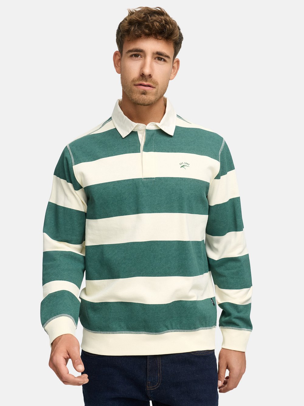 Indicode Langarmshirt Herren Baumwolle grün gestreift, S