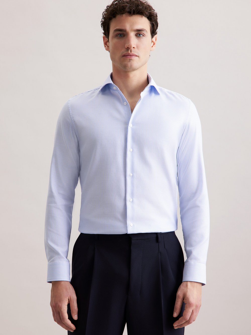 Seidensticker Business Hemd Herren Slim Fit Baumwolle blau strukturiert, 41