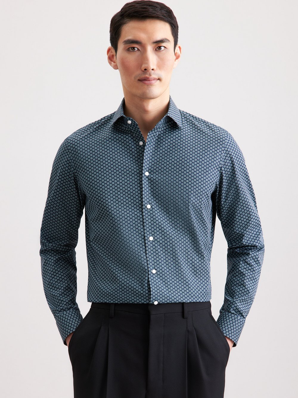 Seidensticker Business Hemd Herren Slim Fit Baumwolle grün bedruckt, 39