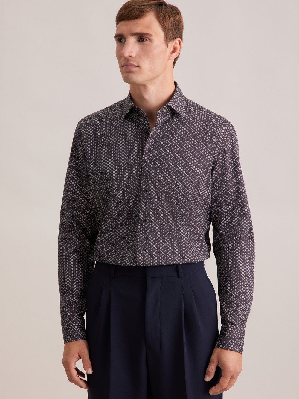 Seidensticker Business Hemd Herren Slim Fit Baumwolle braun bedruckt, 41